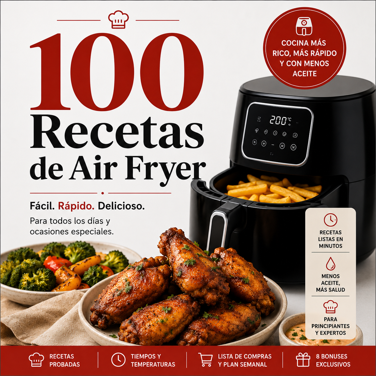 100 Recetas de Air Fryer + 8 Bonus